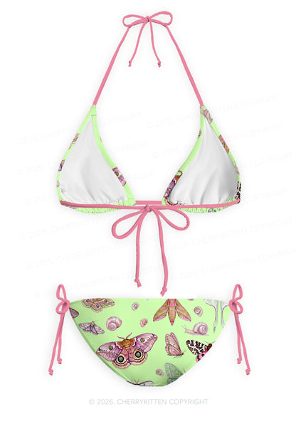 Lime Green Moth Snail Y2K Print Bikini Set Cherrykitten
