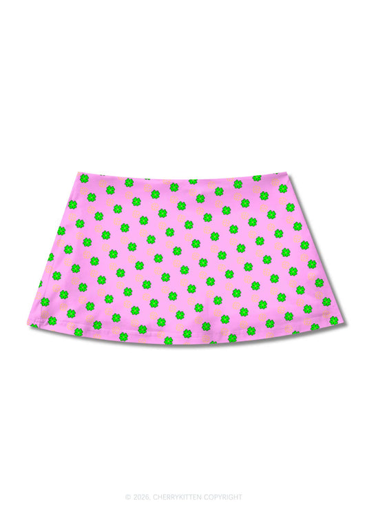 Clover On Pink St Patricks Y2K Print Mini Skirt Cherrykitten