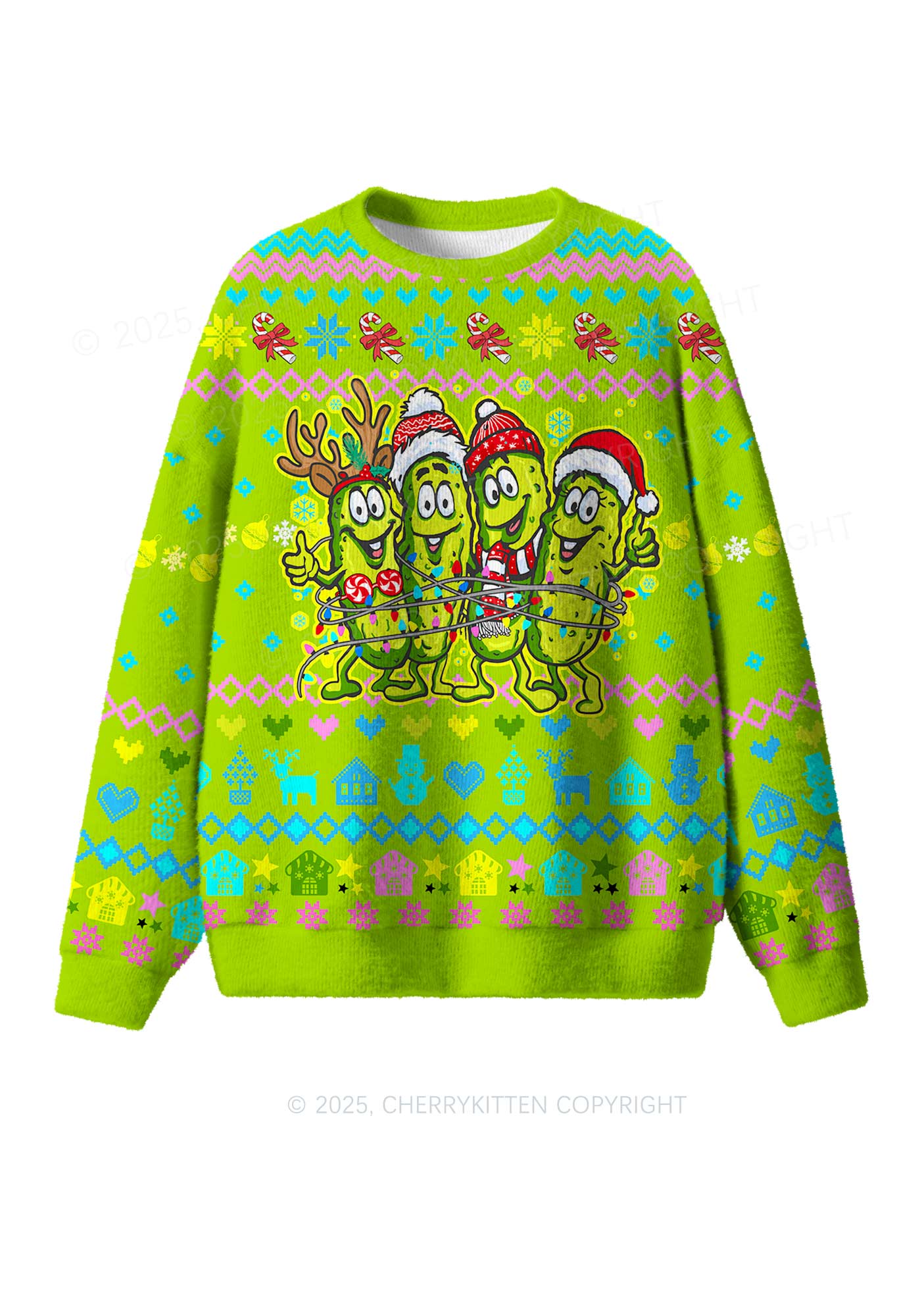 Cheerful Pickles Y2K Christmas Knit Sweatshirt Cherrykitten