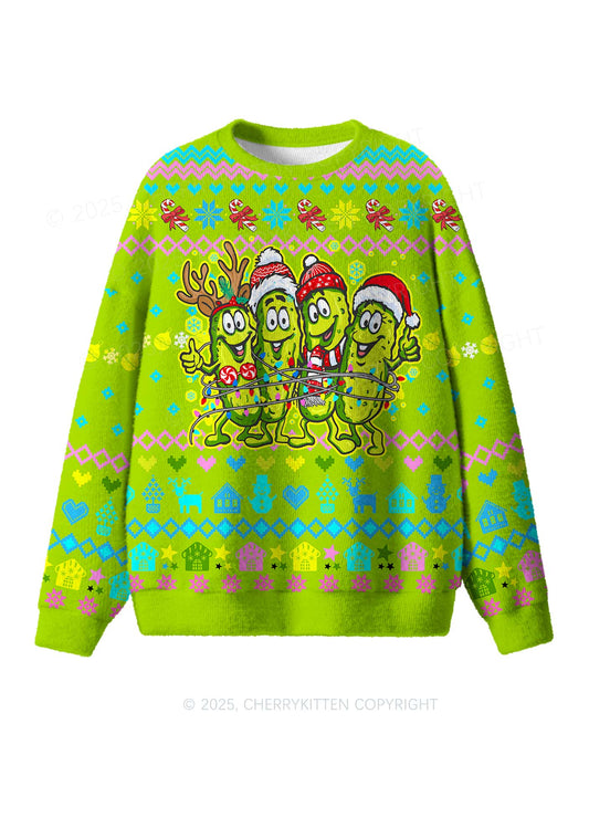Cheerful Pickles Y2K Christmas Knit Sweatshirt Cherrykitten
