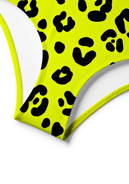 Neon Leopard Y2K Print Bikini Set Cherrykitten