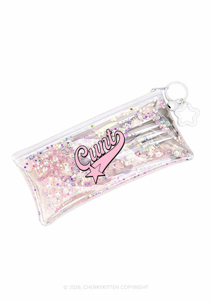 Pink Cxxt Star Y2K Quicksand Transparent Pencil Pouch Cherrykitten