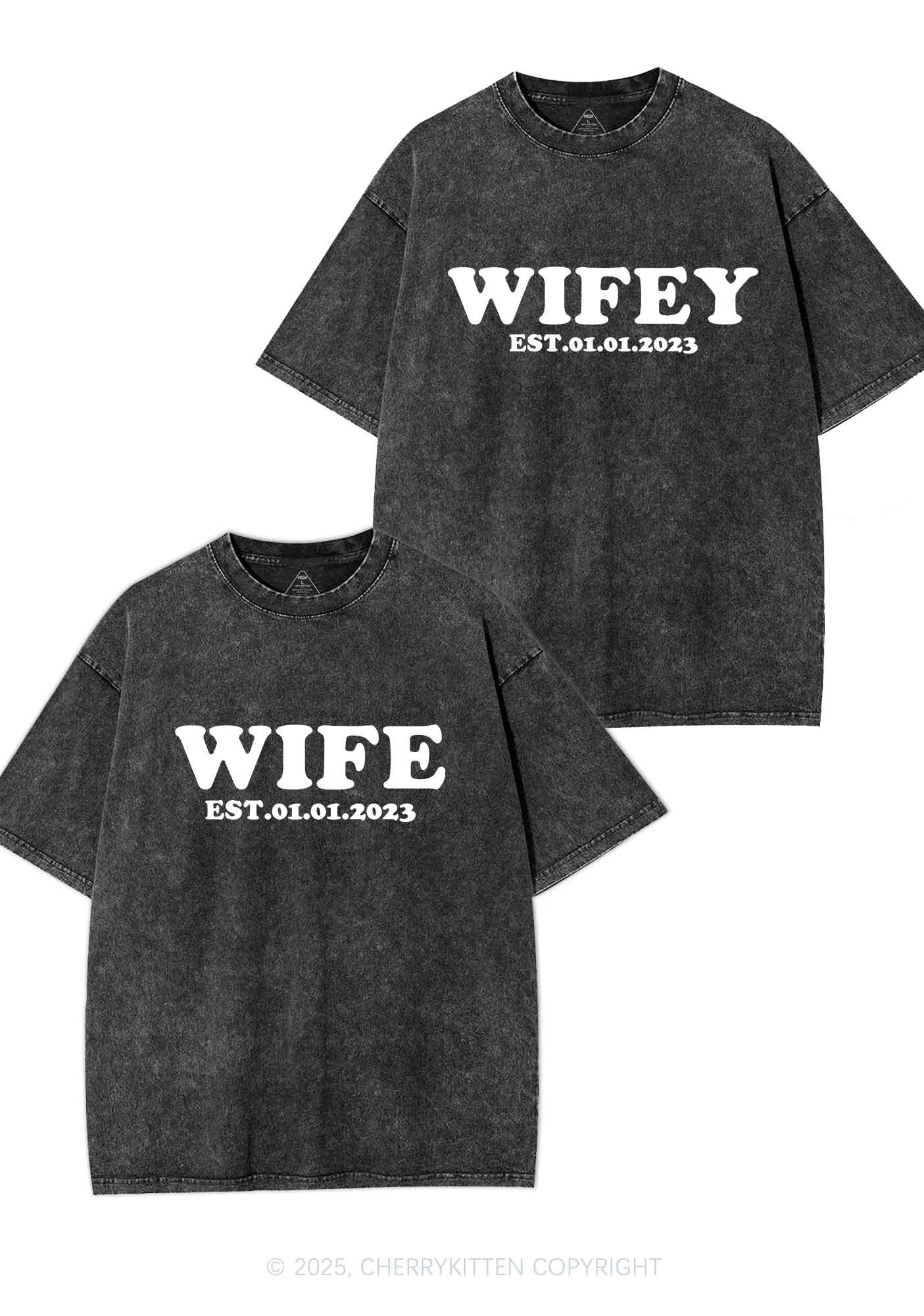 Wife Wifey Custom Date Y2K Valentine's Day Washed Tee Cherrykitten