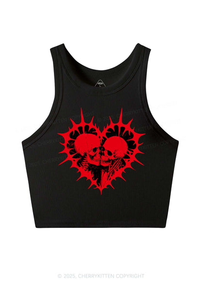Spiked Heart Skulls Valentine's Day Y2K Crop Tank Top Cherrykitten