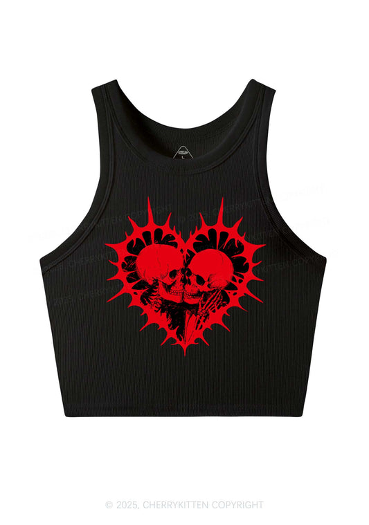 Spiked Heart Skulls Valentine's Day Y2K Crop Tank Top Cherrykitten