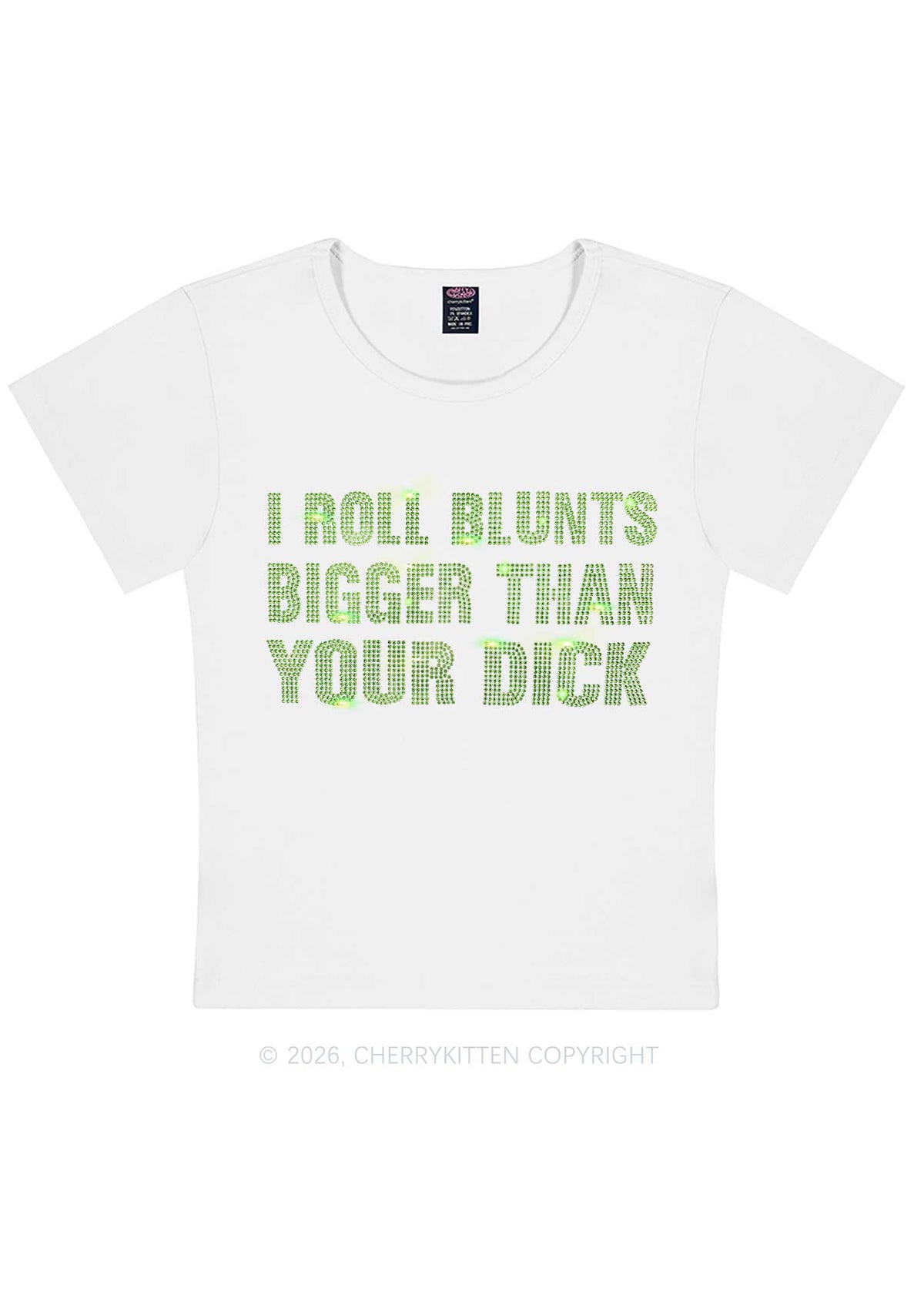 Rhinestone I Roll Blunts Y2K Baby Tee Cherrykitten