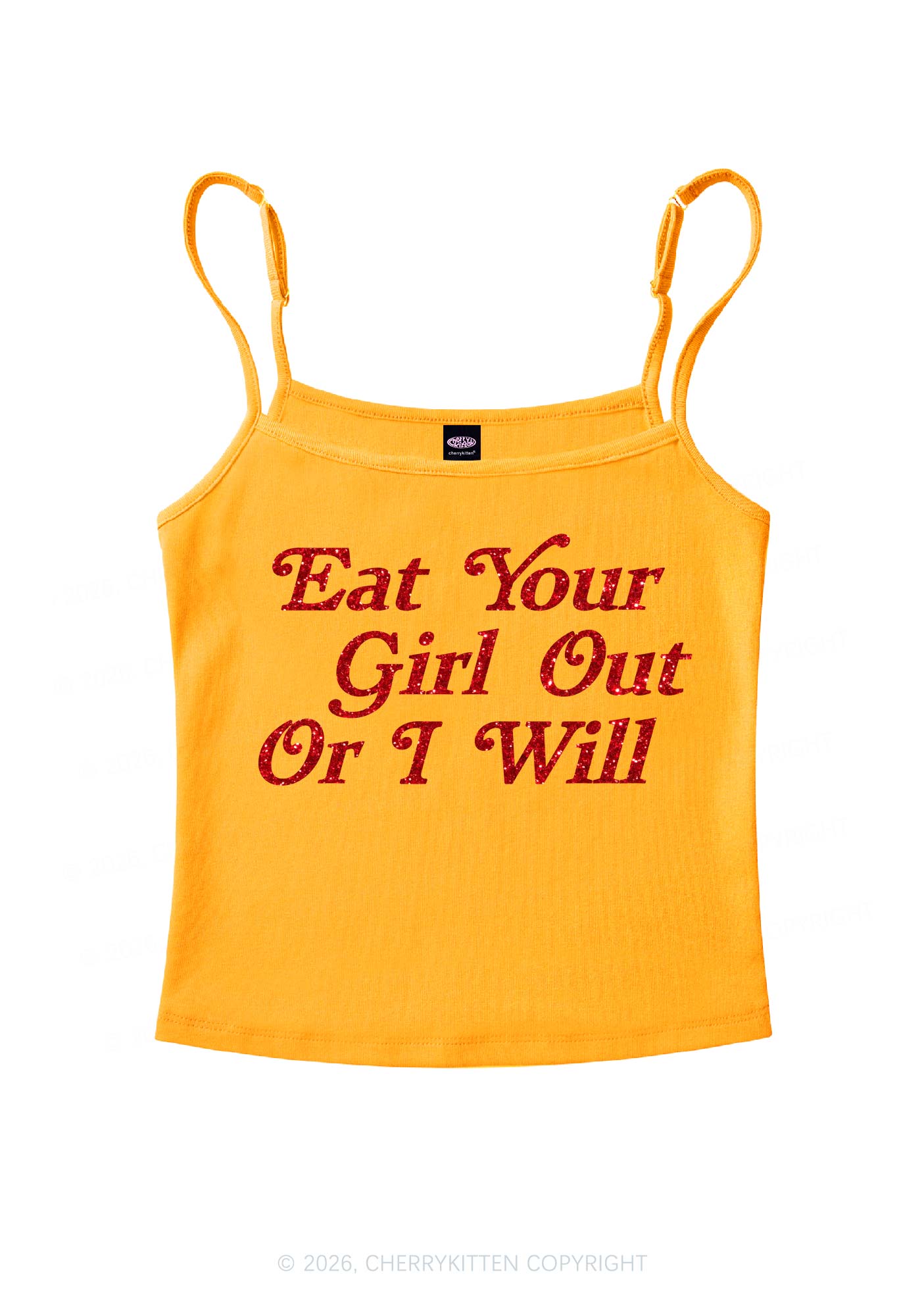 Glitter Eat Your Girl Out Pride Y2K Spaghetti Strap Cami Cherrykitten