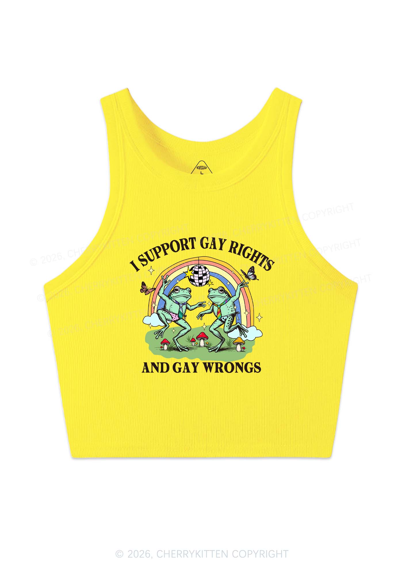 I Support Gay Rights Disco Frogs Y2K Crop Tank Top Cherrykitten
