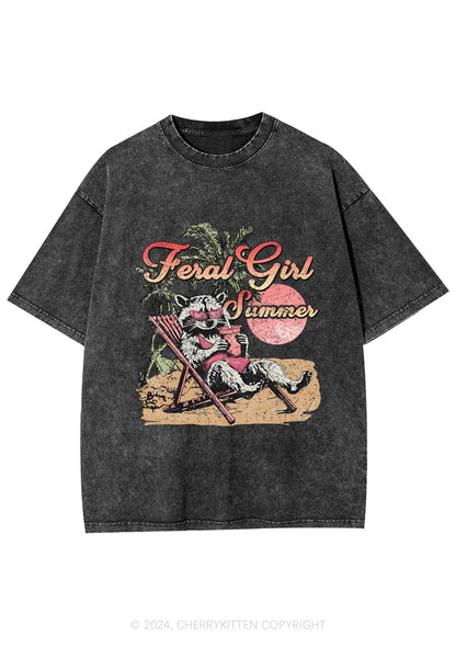 Feral Girl Summer Raccoon Y2K Washed Tee Cherrykitten