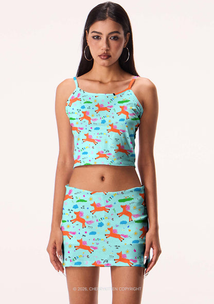 Orange Pony On Mint Green Y2K Print Mini Skirt Cherrykitten