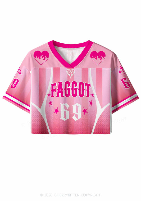 Pink Faggot Heart Pride Y2K Crop Sport Jersey Shirts Cherrykitten