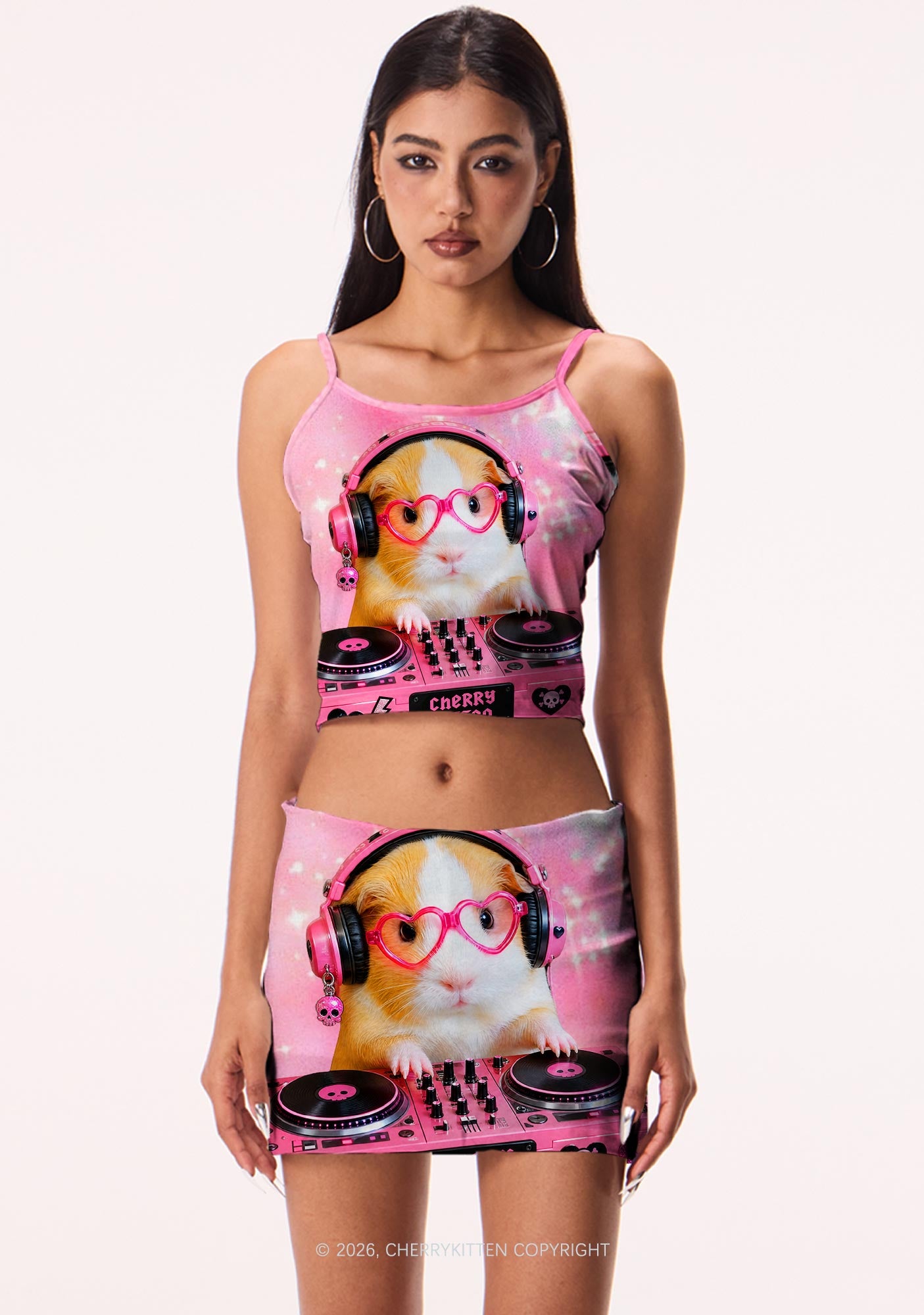 DJ Guinea Pig Y2K Print Mini Skirt Cherrykitten