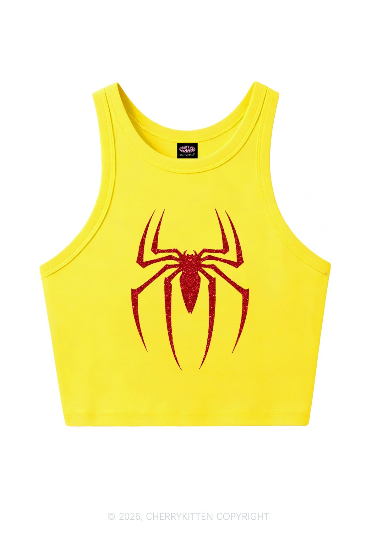 Glitter Spider Y2K Crop Tank Top Cherrykitten