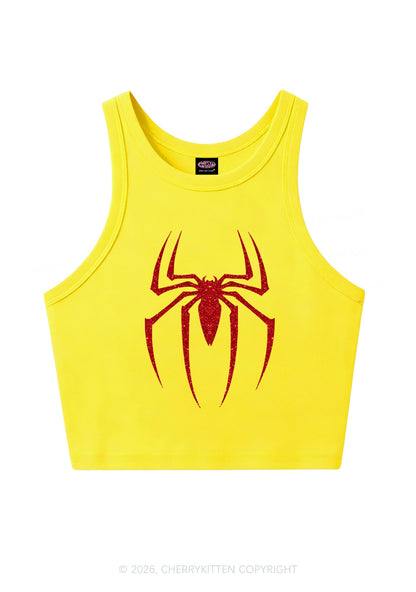 Glitter Spider Y2K Crop Tank Top Cherrykitten