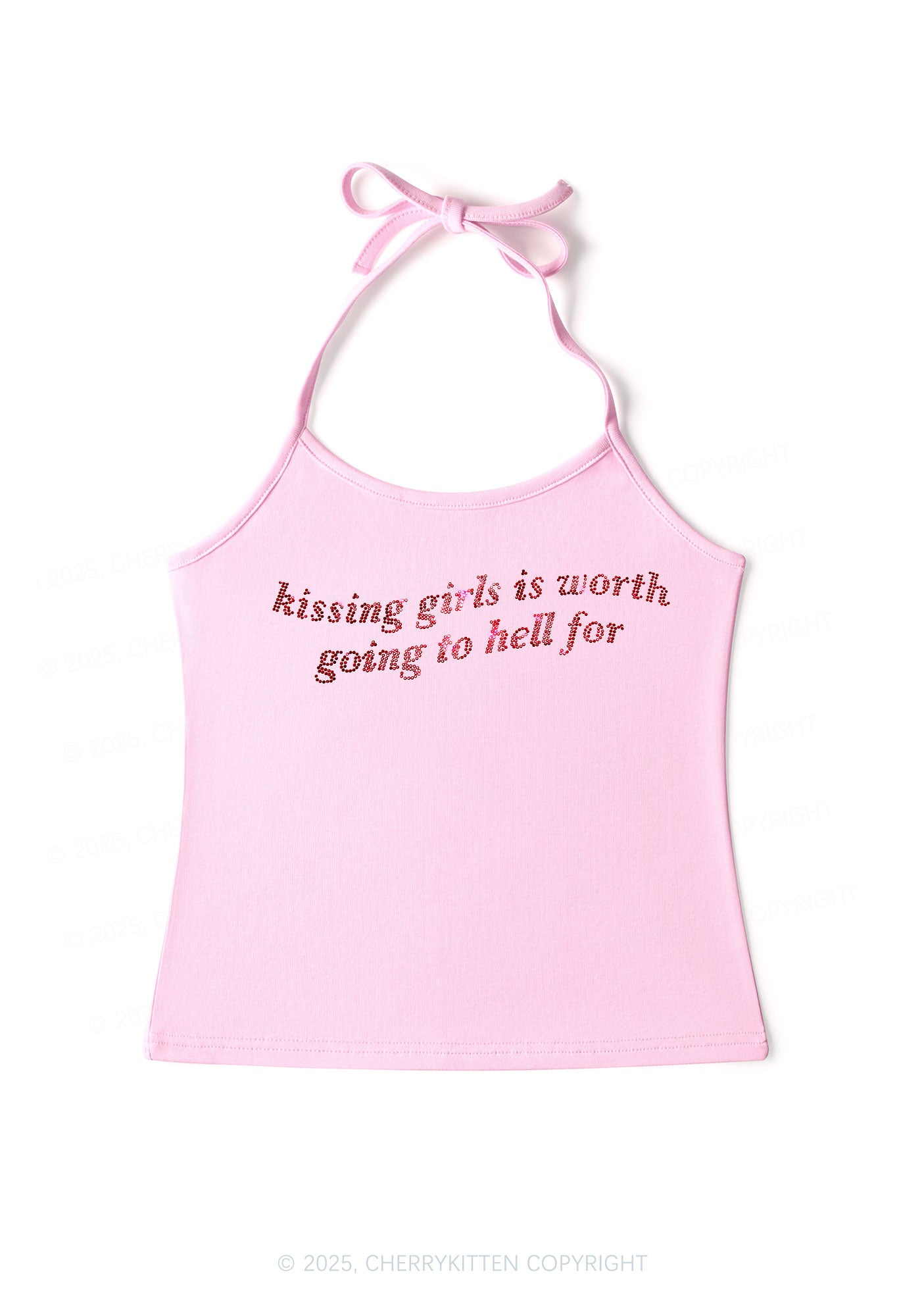 Rhinestone Kissing Girls is Worth Pride Y2K Halter Neck Cami Cherrykitten