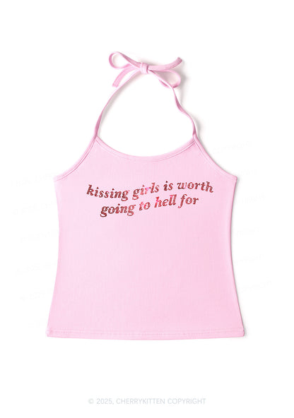 Rhinestone Kissing Girls is Worth Pride Y2K Halter Neck Cami Cherrykitten