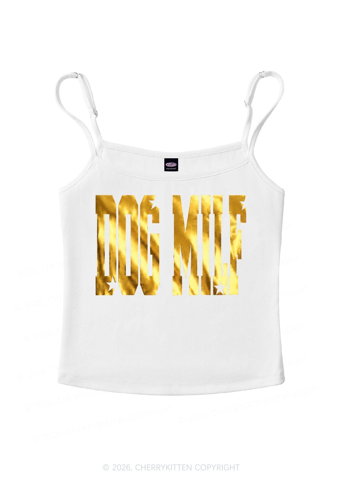 Dog Mxxf Silver Foil Printed Y2K Spaghetti Strap Cami Cherrykitten