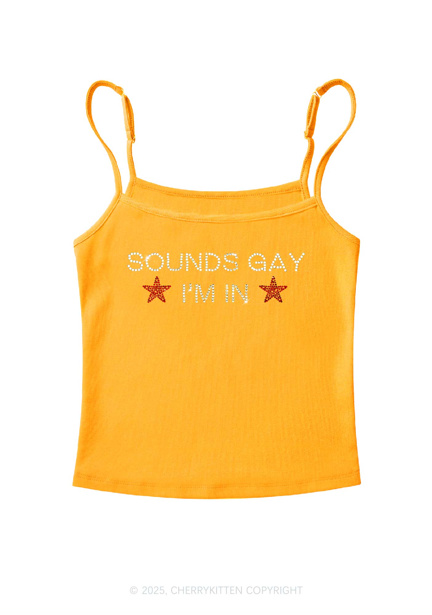 Rhinestone Sounds Gay Pride Y2K Spaghetti Strap Cami Cherrykitten