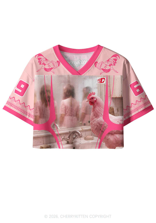 Pink Lace Chicken Y2K Crop Sport Jersey Shirts Cherrykitten