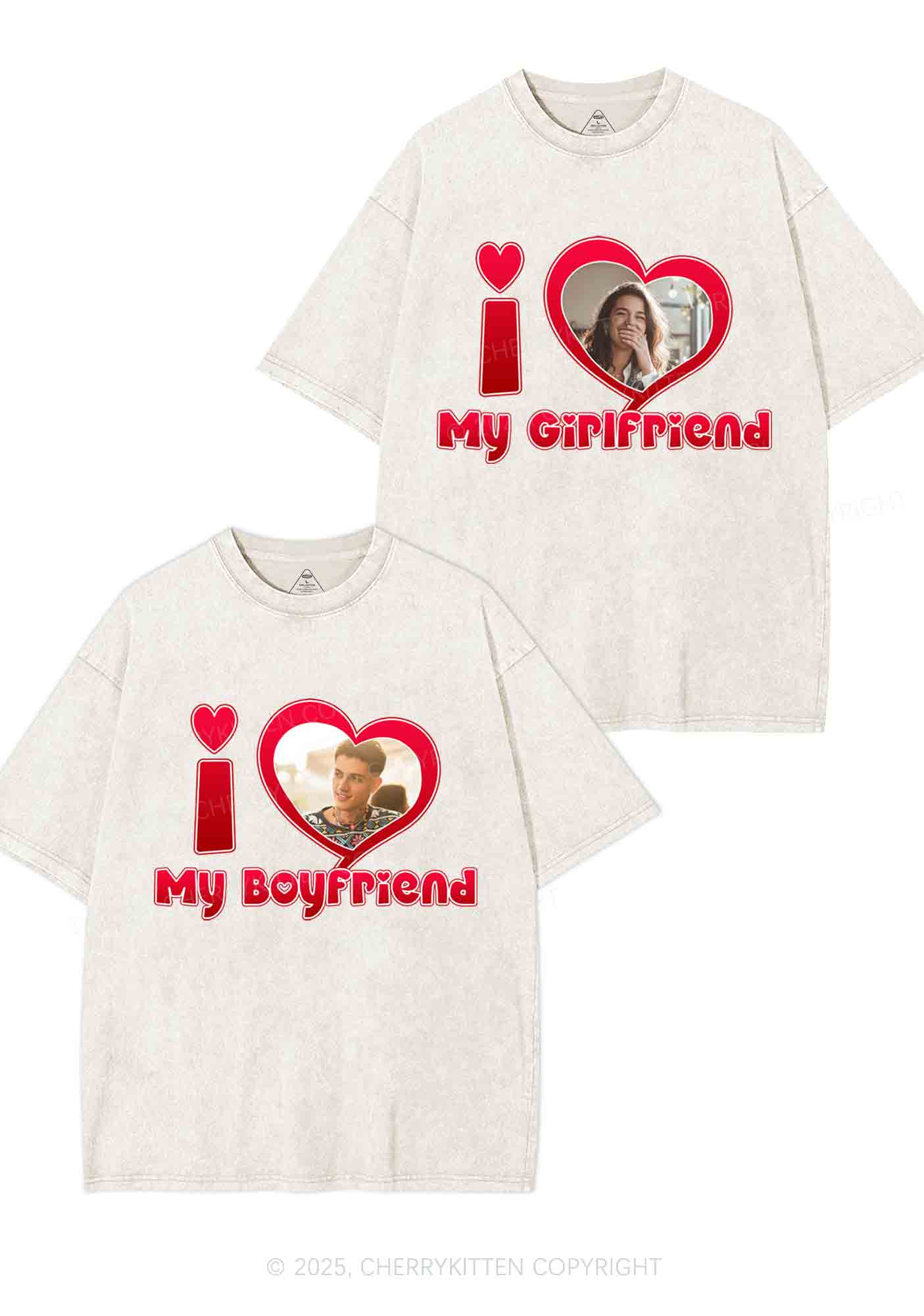 Custom BF GF Red Heart Y2K Valentine's Day Washed Tee Cherrykitten