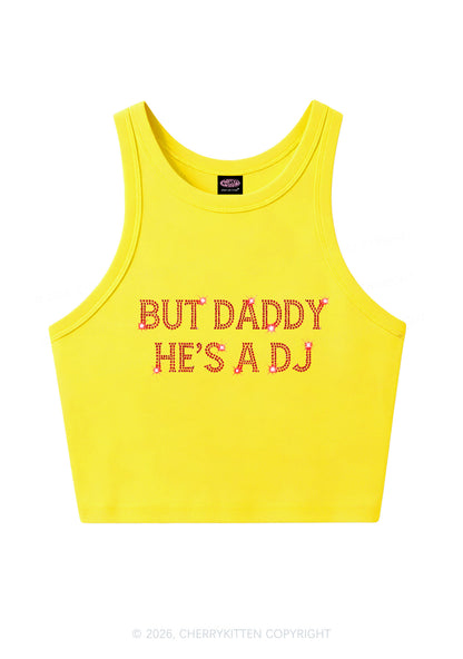 Rhinestone But Daddy Hes A Dj Y2K Crop Tank Top Cherrykitten