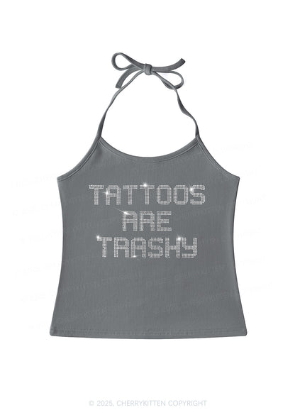 Rhinestone Tattoos Are Trashy Y2K Halter Neck Cami Cherrykitten
