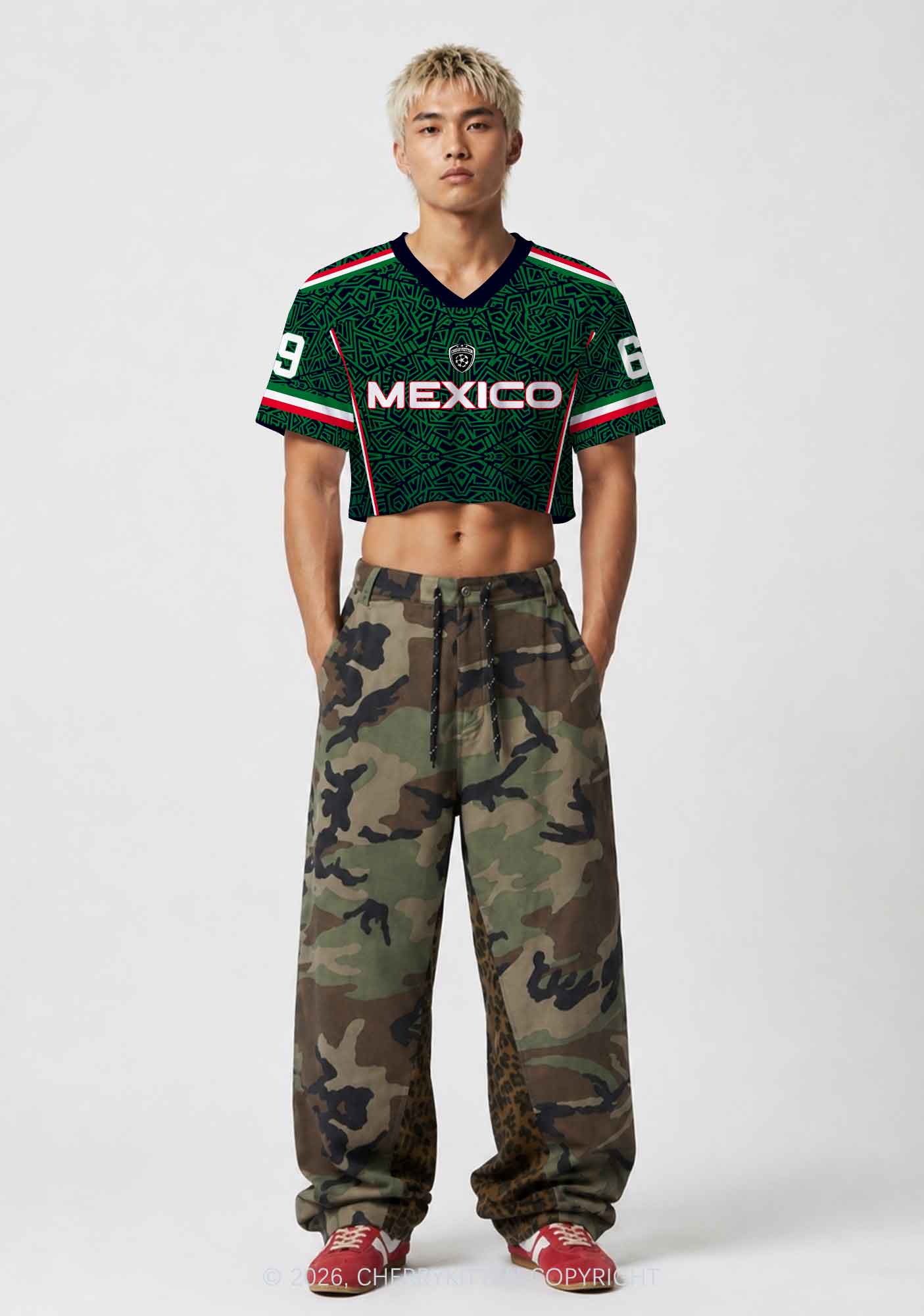 Custom Green Mexico Geometric Pattern Y2K Crop Sport Jersey Shirts Cherrykitten