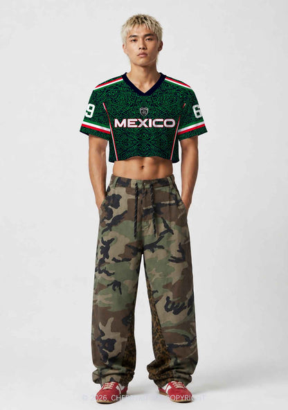 Custom Green Mexico Geometric Pattern Y2K Crop Sport Jersey Shirts Cherrykitten