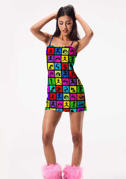Dancer Silhouette Y2K Print Slip Dress Cherrykitten