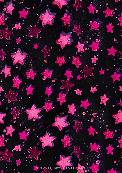 Pink Starry Y2K Print Mini Layered Skirt Cherrykitten