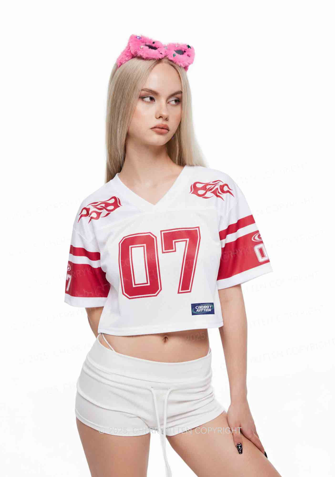 Custom Red Flame Y2K Crop Sport Jersey Shirts Cherrykitten