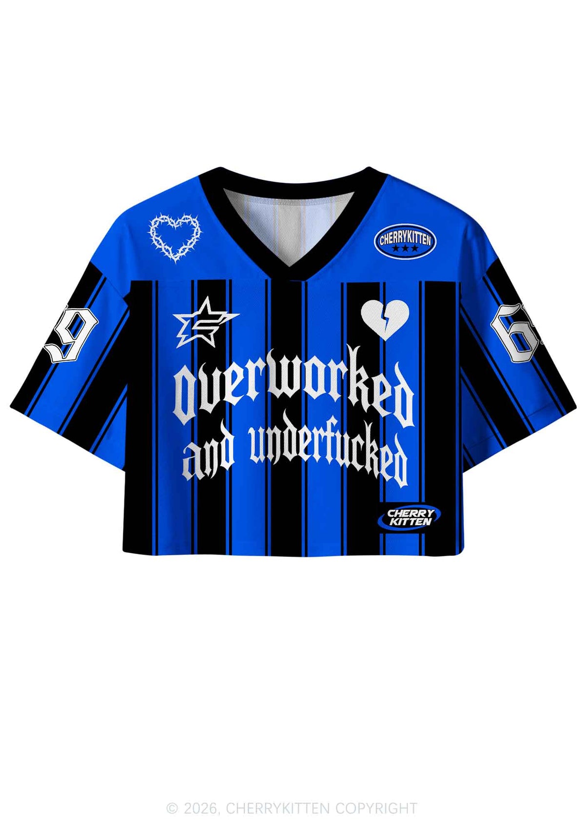 Overworked And Underfxxked Y2K Crop Sport Jersey Shirts Cherrykitten