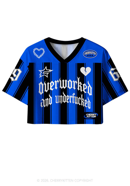 Overworked And Underfxxked Y2K Crop Sport Jersey Shirts Cherrykitten