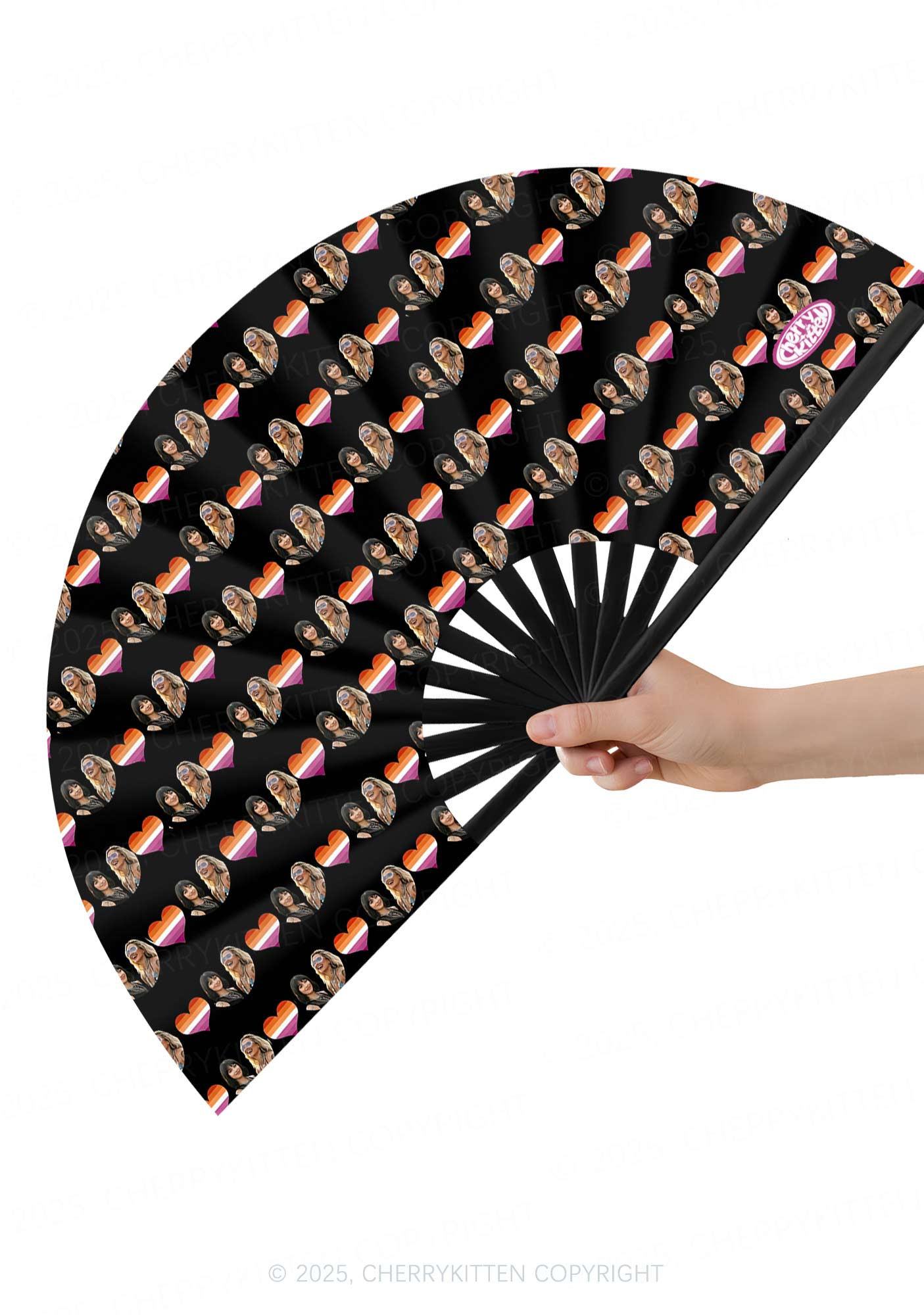 Custom Lesbian Couple Photo Valentine's Day Y2K Rave Hand Fan Cherrykitten