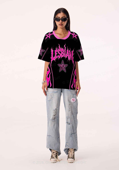 Hot Pink Flame Lesbian Pride Y2K Sport Jersey Shirts Cherrykitten