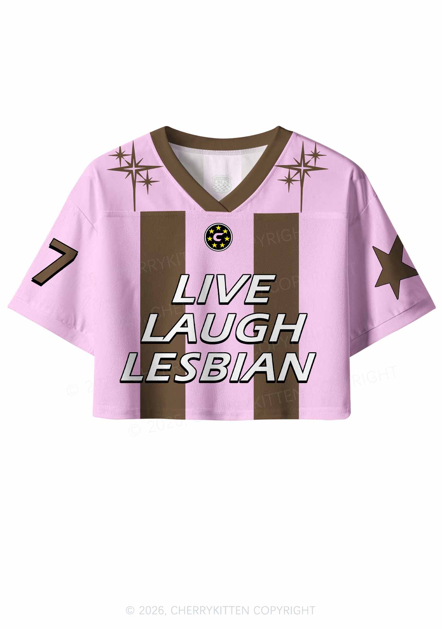 Live Laugh Lesbian Brown Stripes Pride Y2K Crop Sport Jersey Shirts Cherrykitten