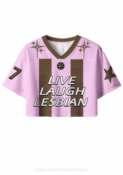 Live Laugh Lesbian Brown Stripes Pride Y2K Crop Sport Jersey Shirts Cherrykitten