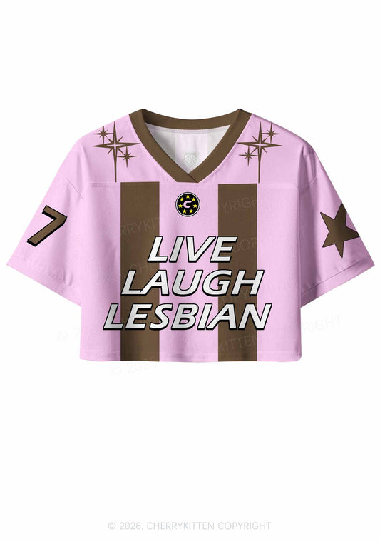 Live Laugh Lesbian Brown Stripes Pride Y2K Crop Sport Jersey Shirts Cherrykitten