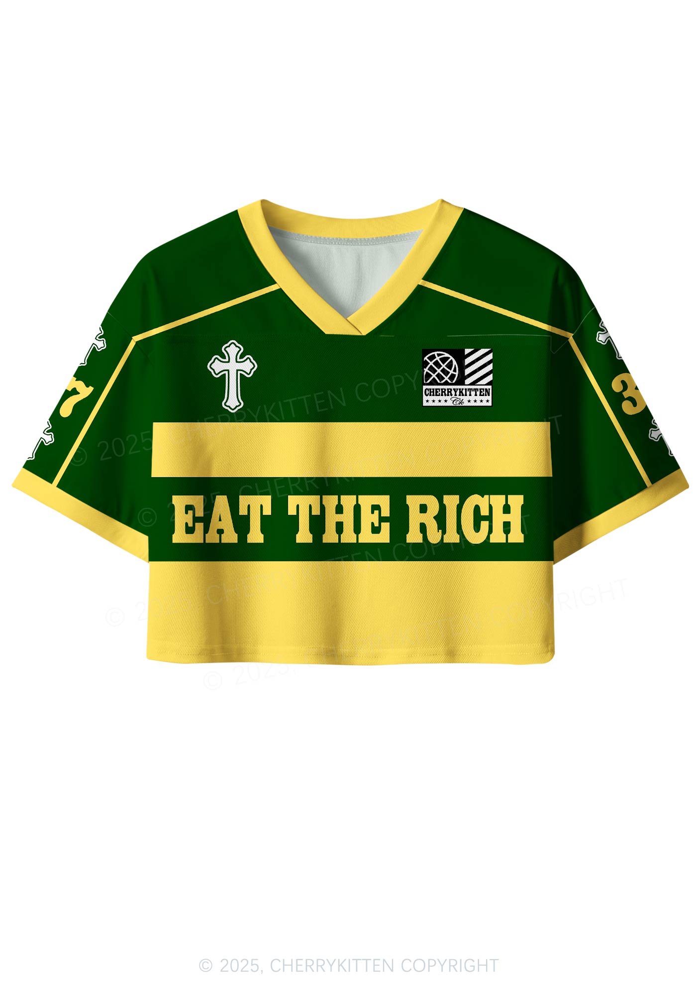 Custom Yellow Eat The Rich Y2K Crop Sport Jersey Shirts Cherrykitten