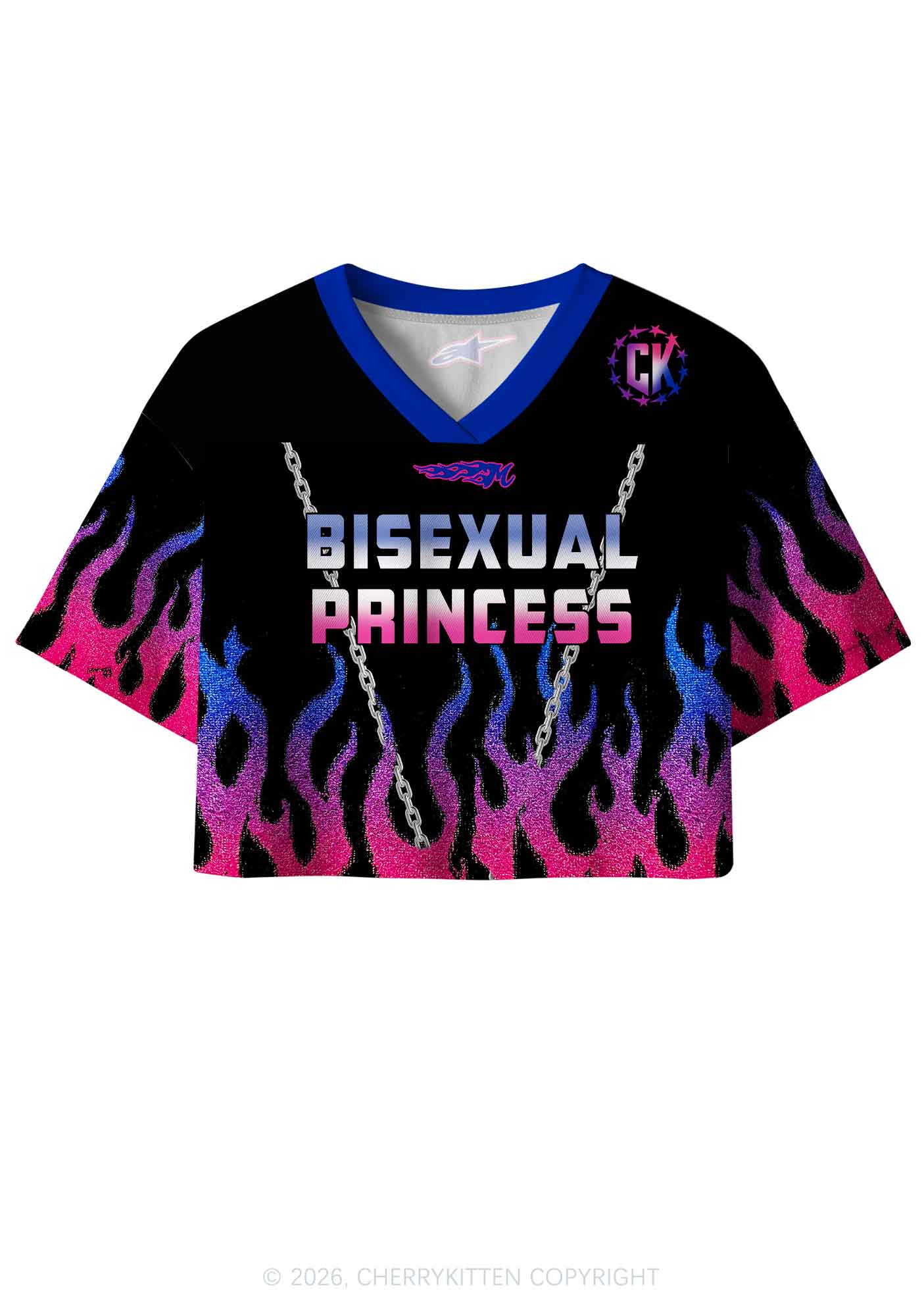 Bisexual Princess Flame Pride Y2K Crop Sport Jersey Shirts Cherrykitten