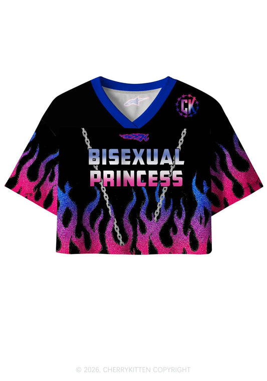 Bisexual Princess Flame Pride Y2K Crop Sport Jersey Shirts Cherrykitten