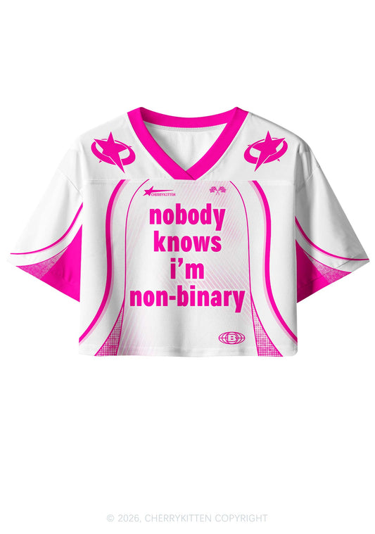 Nobody Knows Im Nonbinary Pride Y2K Crop Sport Jersey Shirts Cherrykitten