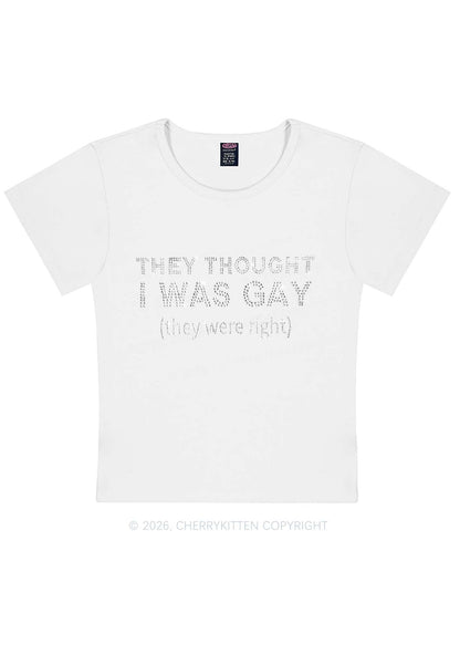 Rhinestone They Thought I Was Gay Pride Y2K Baby Tee Cherrykitten