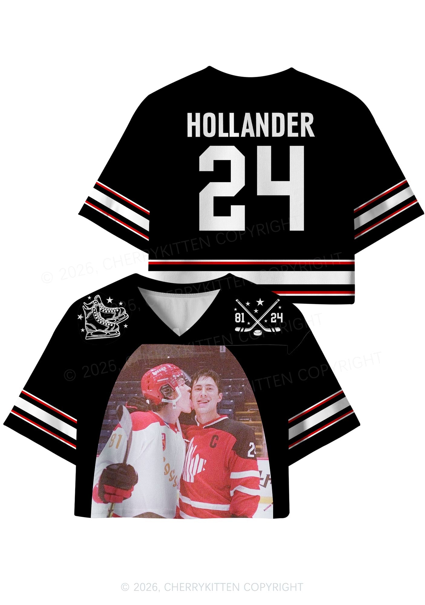 Black Hockey Boys Kissing HR Y2K Crop Sport Jersey Shirts Cherrykitten