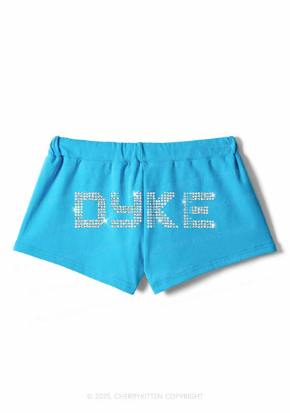 Rhinestone Dyke Pride Y2K Drawstring Mini Shorts Cherrykitten