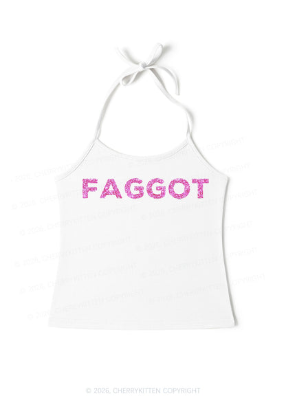 Glitter Faggot Pride Y2K Halter Neck Cami Cherrykitten