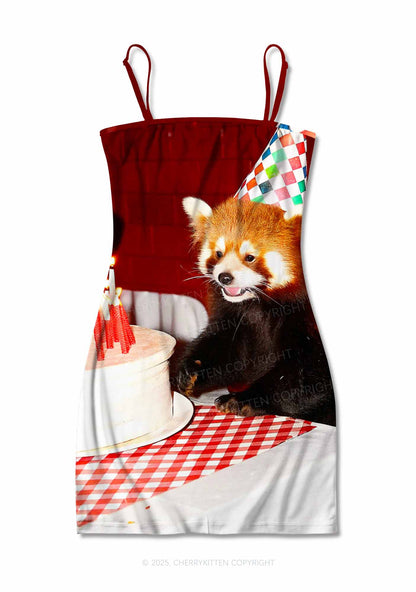 Birthday Cake Raccoon Y2K Print Slip Dress Cherrykitten