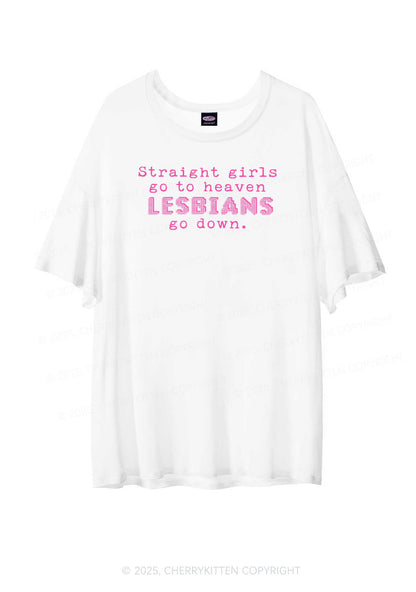 Lesbians Go Down Pride Y2K Sheer Boyfriend Tee Cherrykitten