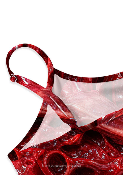 Halloween Red Blood Hearts Y2K Print Slip Dress Cherrykitten