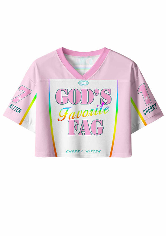 Rainbow Stripe Gods Favorite Fag Pride Y2K Crop Sport Jersey Shirts Cherrykitten